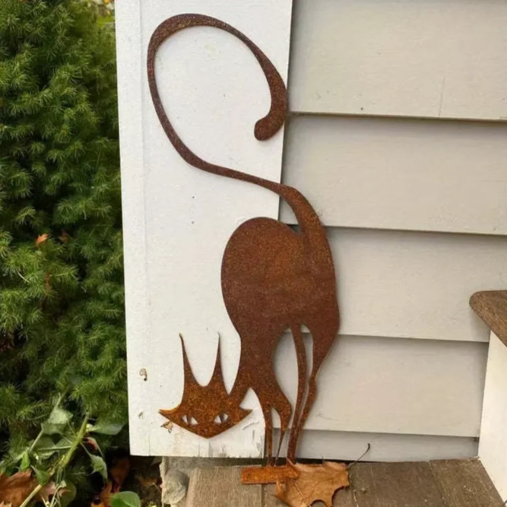 Halloween-Katten – Rostig Staketprydnad