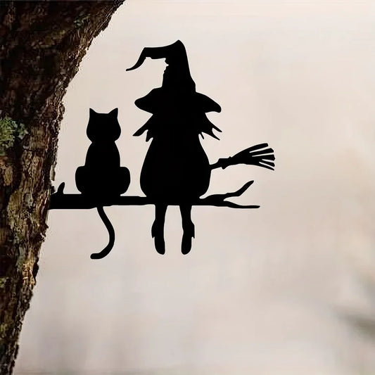 Häxan & Katten – Halloween-silhuett i Metall